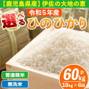 【ふるさと納税】【定期便6回】 選べる精米方法！令和5年産 鹿児島県伊佐南浦産ひのひかり (合計60kg・計10kg×6ヵ月) 国産 白米 精米 無洗米 伊佐米 お米 米 生産者 定期便 ひのひかり【Farm-K】