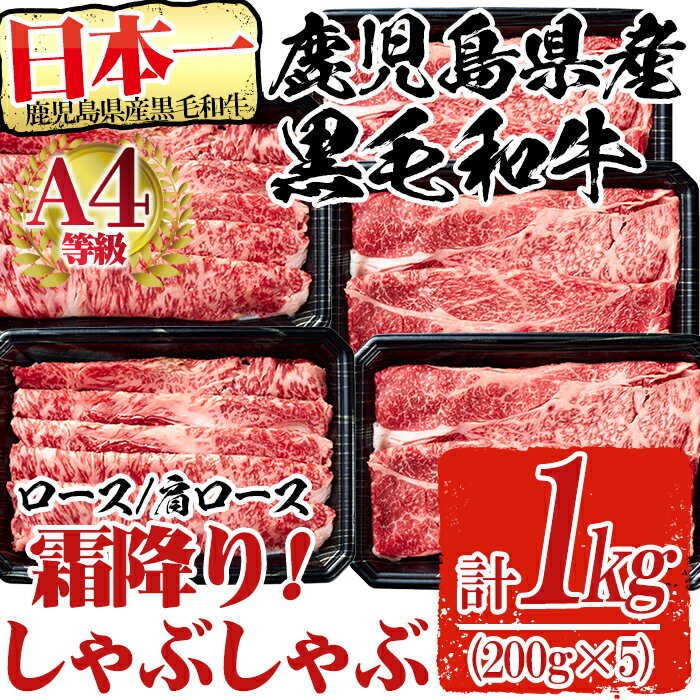 【ふるさと納税】鹿児島県産黒毛和牛(A4等級)霜降りしゃぶしゃぶ用ロース肉2種1kg！ロース(200g×2)・肩ロース(200g×3)のスライス牛肉セット【財宝】