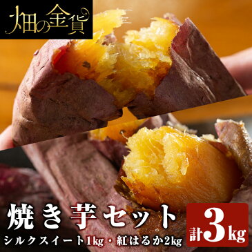 【ふるさと納税】畑の金貨・焼き芋セット(シルクスイート1kg・紅はるか2kg)計3kg！南九州産のさつまいも「シルクスイート」と「紅はるか」のこだわり食べ比べセット【甘いも販売所】