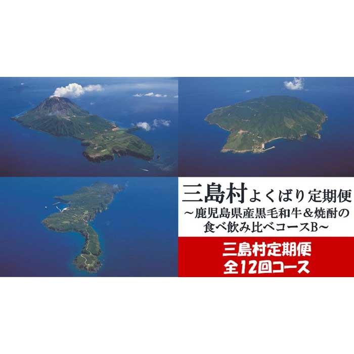 【定期便/全12回】よくばり定期便～鹿児島県産黒毛和牛＆焼酎の食べ飲み比べコースB～ | 黒毛和牛 ステーキ ブロック肉 酒 焼酎 アルコール 定期便 ご当地 グルメ お取り寄せ お取り寄せグルメ おすすめ 人気 鹿児島県 三島村