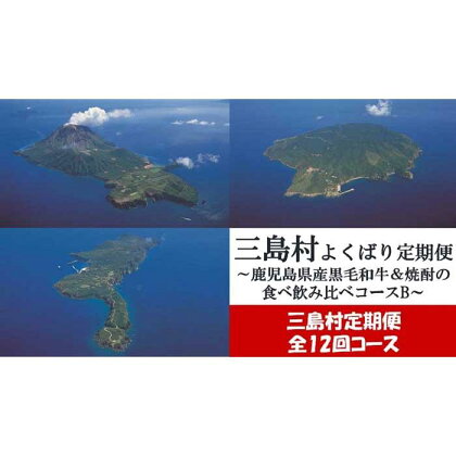 【定期便/全12回】よくばり定期便～鹿児島県産黒毛和牛＆焼酎の食べ飲み比べコースB～ | 黒毛和牛 ステーキ ブロック肉 酒 焼酎 アルコール 定期便 ご当地 グルメ お取り寄せ お取り寄せグルメ おすすめ 人気 鹿児島県 三島村