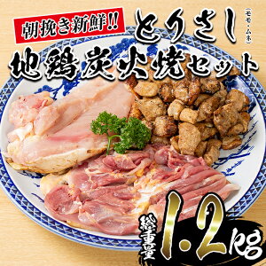 【ふるさと納税】とりさし・地鶏炭火焼きセット(計1.2kg・モモ肉400g、ムネ肉400g、炭火焼200g×2袋）朝挽きで新鮮な鶏刺し！【西別府商店】