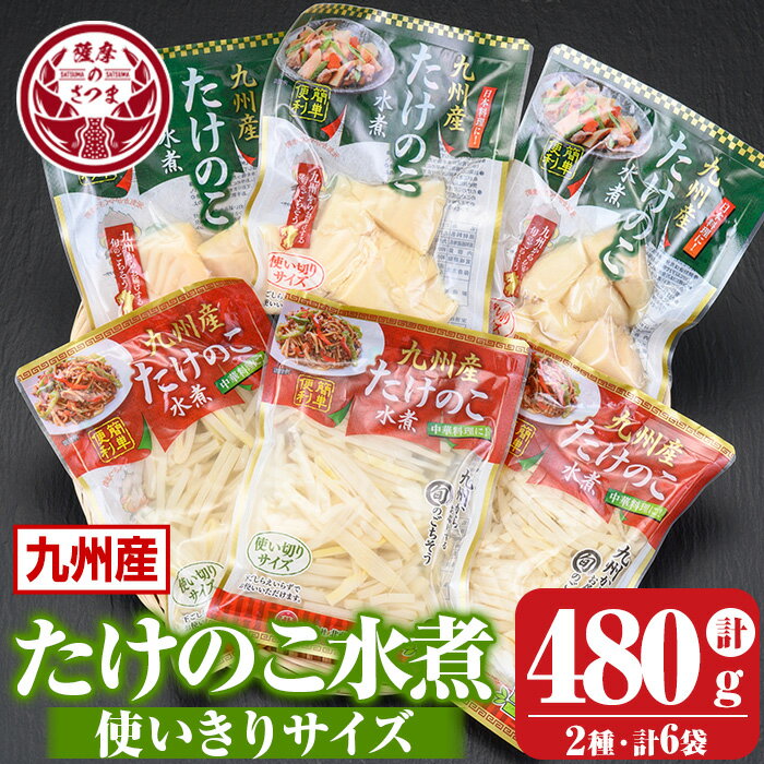 【ふるさと納税】たけのこ水煮 使い切りサイズ詰め合わせ(計約480g・細切(約80g×3袋)・乱切(約80g×3袋)) 鹿児島 国産 タケノコ 竹の子 水煮 野菜 パック 煮物 炊き込みご飯 常温保存 常温【北薩農産加工場】