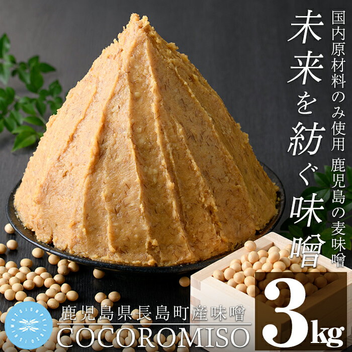 【ふるさと納税】鹿児島県長島町産！未来を紡ぐ味噌(3kg) cocoromiso 国産 九州産 長島町 鹿児島 みそ 麦みそ 麦味噌 ミソ 調味料 味噌汁 みそ汁 大豆【石元淳平醸造】cocoro-6038