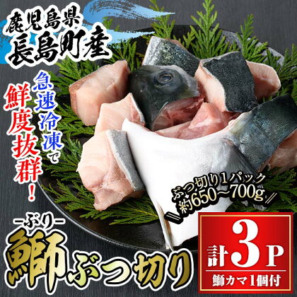 鰤カマ付き！鰤ぶつ切り(アラ)3パック 鹿児島県産 国産 特産品 長島町産 鰤 ぶり ブリ 刺身 煮つけ 冷凍 急速冷凍 塩焼き 煮付け 鰤カツ 味噌汁 ブロック 切り身 おかず おつまみ 贈答 あら煮 カマ 塩焼き【宝徳水産】houtoku-1234