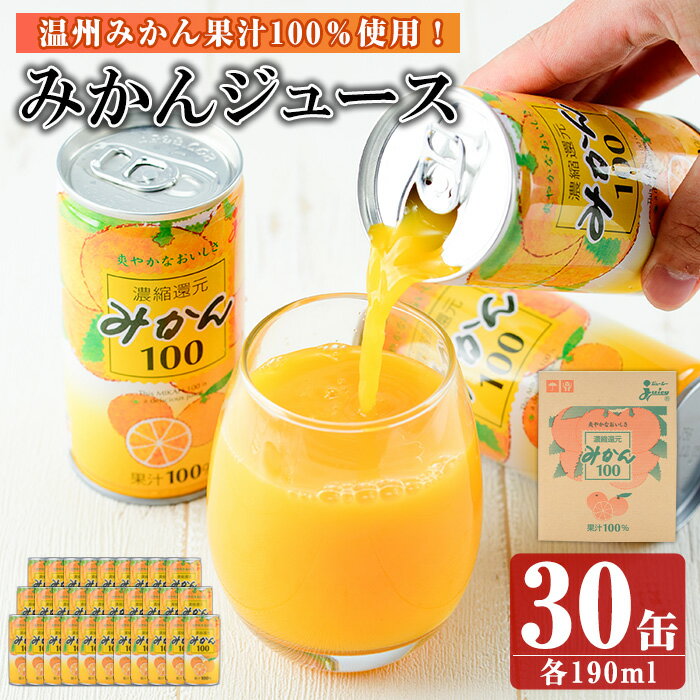 温州みかんの果汁100％ジュース!「ジューシーみかん100」(190ml×30缶)柑橘類 大将季 紅甘夏 温州みかん みかん ミカン オレンジ ジュース 果汁【鹿児島県経済農業協同組合連合会】keizai-1256