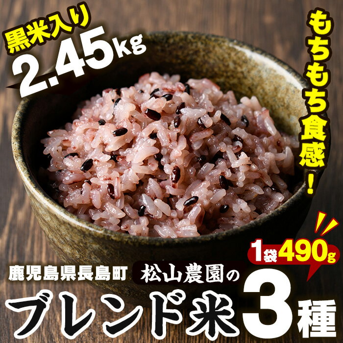 [数量限定]松山農園のブレンド米 黒米入り(計2.45kg・約490g×5袋) 鹿児島県産 国産 特産品 長島町産 黒米 ご飯 健康志向 ヘルシー ブレンド米 あきほなみ もち米[松山農園]kuro-1211