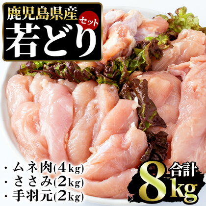 鹿児島県産若どりセット(計8kg)国産 九州産 鹿児島県産 鶏 とり肉 鶏肉 トリ肉 むね肉 ササミ 手羽元 てばもと セット 詰め合わせ 真空 唐揚げ 冷凍 焼き鳥【まつぼっくり】matu-6100