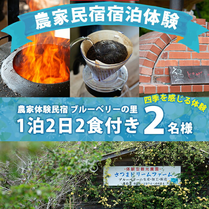 【ふるさと納税】「グリーンツーリズム体験」農家民宿ペア宿泊券(1泊2食付 体験付)【農家体験民宿ブルーベリーの里】