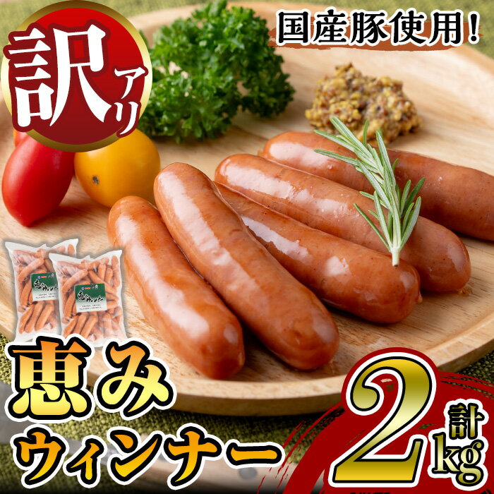 【ふるさと納税】《業務用・訳あり》恵みウィンナー(合計2kg・1kg×2P) 国産 豚肉 ウインナー ソーセージ フランクフルト 惣菜 おかず 晩御飯 おつまみ 弁当 BBQ キャンプ 冷凍 訳あり 訳アリ 簡易包装 【ナンチク】