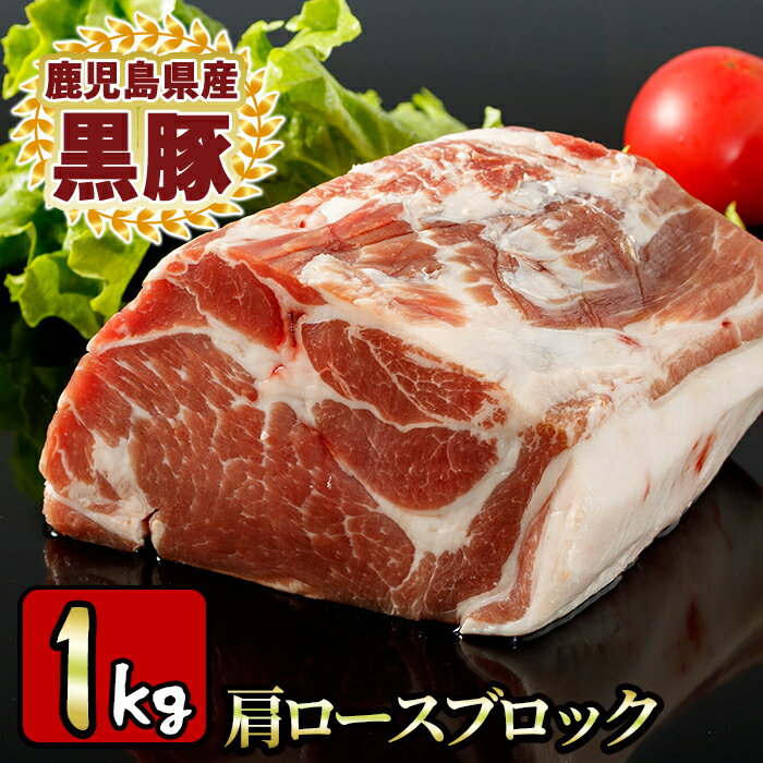 【ふるさと納税】特選 鹿児島産黒豚肩ロースブロック 計1kg 国産 九州産 黒豚 豚肉 ぶた肉 お肉 ステーキ ロース カタロース ブロック 焼肉 BBQ バーベキュー シチュー 冷凍【財宝】