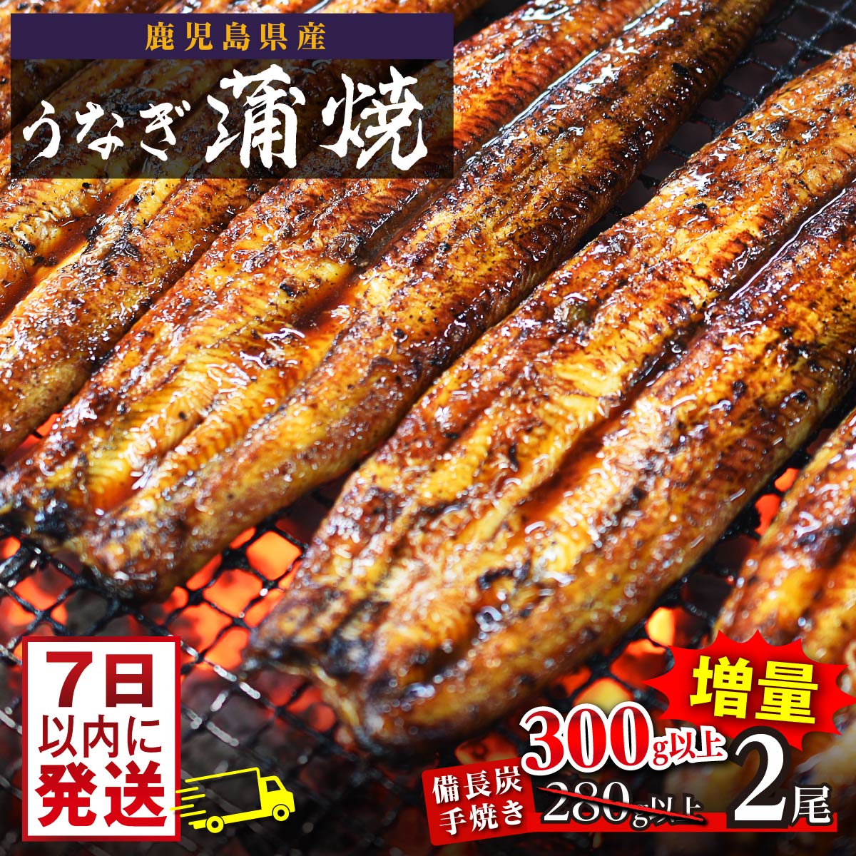 【ふるさと納税】 4/21から増量 鹿児島県大隅産 うなぎ備長炭手焼蒲焼 2尾 計300g以上 | 鹿児島 大崎町 鰻 うなぎ ウナギ 国産 蒲焼 蒲焼き たれのサムネイル