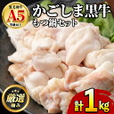 【ふるさと納税】鹿児島県産黒毛和牛!A5牛もつ鍋セット(合計1kg・小腸約300g、スープ約700g) 牛肉 肉 和牛 冷凍 国産 お肉 なべ 鍋 もつ鍋【前田...