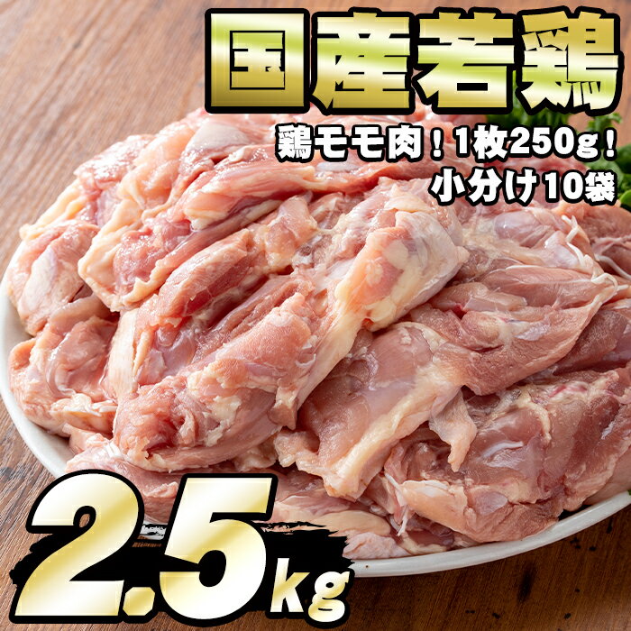 国産若鶏のモモ肉(計2.5kg・鶏モモ肉1枚×10P) 鶏肉 鳥肉 もも肉 むね肉 おかず 小分け 国産[エビス][0124804a]