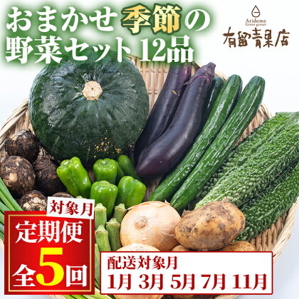 ＜定期便・全5回＞自慢の農家×老舗青果店の新鮮でおいしいおまかせ野菜便(12品×5回)野菜 セット 詰合せ 詰め合せ【有留青果】【75956】