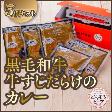 【ふるさと納税】黒毛和牛 牛すじだらけのカレー(180g×5個)電子レンジで温めるだけの便利なレトルトパックセット！【新村畜産】