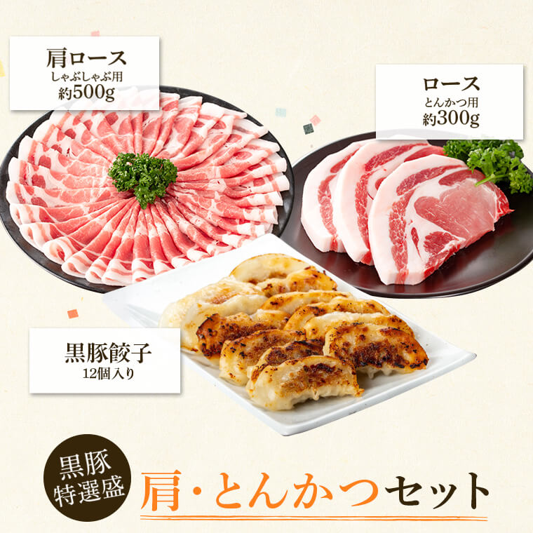 【ふるさと納税】特選黒豚 肩・とんかつセット！黒豚餃子(12個入)×1P付き！ 鹿児島 国産 九州産 黒豚 豚肉 お肉 ロース 肩ロース 餃子 ぎょうざ トンカツ しゃぶしゃぶ すきやき おかず 惣菜【和田養豚】