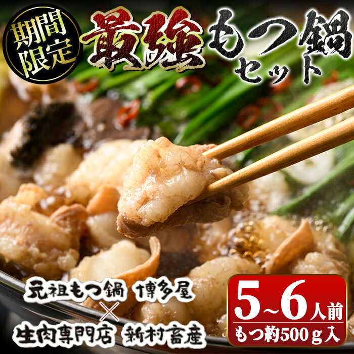 最強もつ鍋セット (約500g・5〜6人前) 鹿児島 国産 九州産 黒毛和牛 牛肉 ホルモン ミックス モツ だし チャンポン麺 セット モツ鍋[新村畜産]