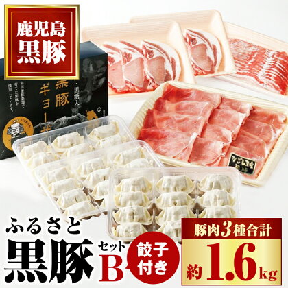 ふるさと黒豚セットB！黒豚餃子(12個入×3P)付き！ 鹿児島 国産 九州産 黒豚 豚肉 お肉 バラ ロース モモ スライス 餃子 ぎょうざ 焼肉 しゃぶしゃぶ すきやき おかず 惣菜【和田養豚】