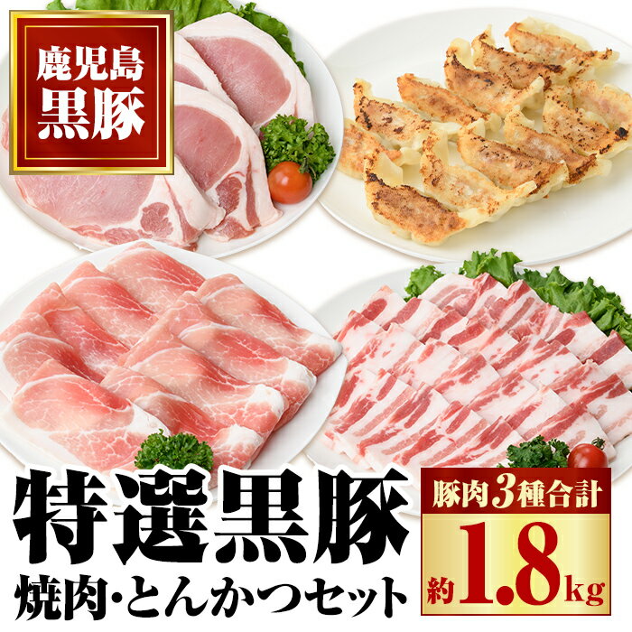【ふるさと納税】特選黒豚焼肉とんかつセット(計約1.8kg) 黒豚バラ(焼肉用)、黒豚ロース(トンカツ用)、黒豚モモスライス、黒豚餃子のセット! 鹿児島 国産 九州産 黒豚 豚肉 お肉 バラ ロース モモ スライス 餃子 ぎょうざ 焼肉 しゃぶしゃぶ【和田養豚】