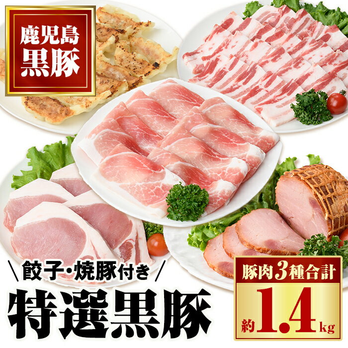 特選黒豚バラエティセット(約1.4kg)・黒豚焼豚2個付き!バラ肉(焼肉用)、黒豚ロース(トンカツ用)、黒豚モモ、黒豚焼豚、黒豚餃子のセット 鹿児島 国産 九州産 黒豚 豚肉 お肉 焼豚 叉焼 チャーシュー 餃子 ぎょうざ ギョーザ 惣菜 ギフト 贈答[和田養豚]