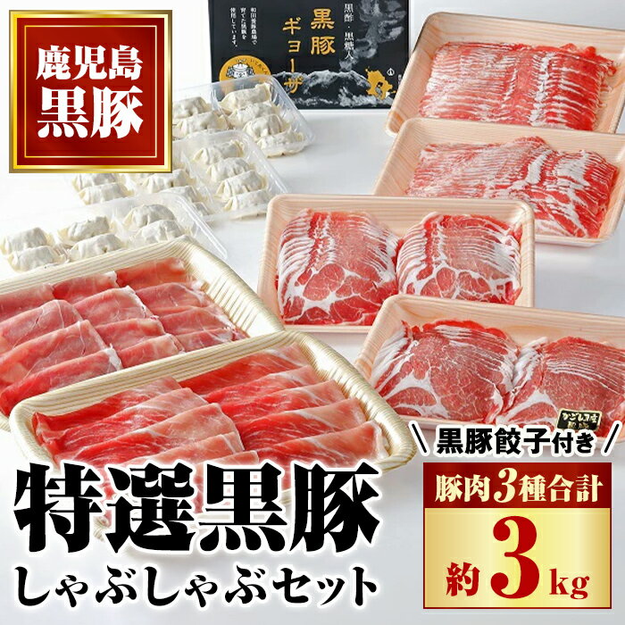 【ふるさと納税】特選黒豚しゃぶしゃぶセット(合計3kg)＋黒豚餃子(12個×3P)付き！ 鹿児島 国産 九州産 豚肉 黒豚 お肉 餃子 水餃子 ギョーザ しゃぶしゃぶ ギフト 贈答【和田養豚】 1