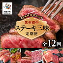 【ふるさと納税】 《 定期便 全12回 》 ステーキ 三昧 牛 牛肉 黒毛和牛 定期 サーロイン フィレ モモ 父の日 敬老の日 食品 グルメ お取り寄せ おす...