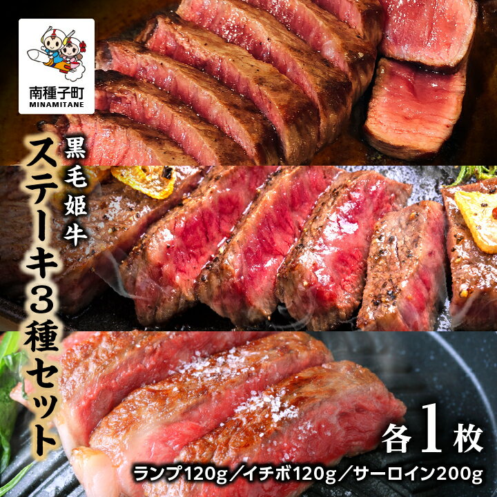 【ふるさと納税】 黒毛姫牛 ステーキ 人気3種 セット ランプ 120g イチボ 120g サーロイン 200g 各1枚 A4 黒毛和牛 牛 牛肉 食品 グルメ お取り寄せ 人気 おすすめ ギフト ギフト お中元 返礼品 南種子町 鹿児島 かごしま 送料無料 【Kitchen 姫ファーム】のサムネイル
