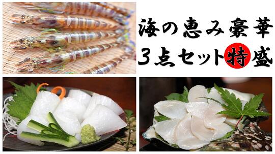 車海老(600g)・夜光貝(1kg)・ソデイカ(kg)[海の恵み豪華3点セット特盛]