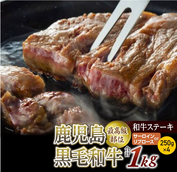 鹿児島黒毛和牛ステーキ1Kg(250g×4P)尾崎牧場産[サーロインorリブロース]