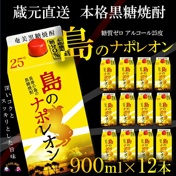 （蔵元直送便）本格黒糖焼酎 島のナポレオン900mlパック×12本（数量限定）