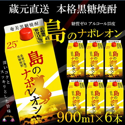 （蔵元直送便）本格黒糖焼酎 島のナポレオン900mlパック×6本（数量限定）