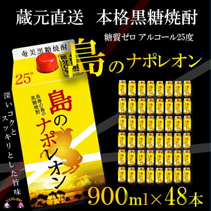 （蔵元直送便）本格黒糖焼酎 島のナポレオン900mlパック×48本（数量限定）