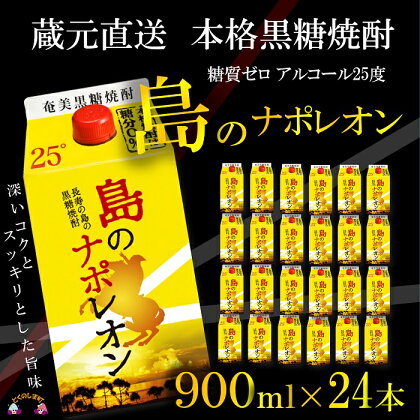 （蔵元直送便）本格黒糖焼酎 島のナポレオン900mlパック×24本（数量限定）