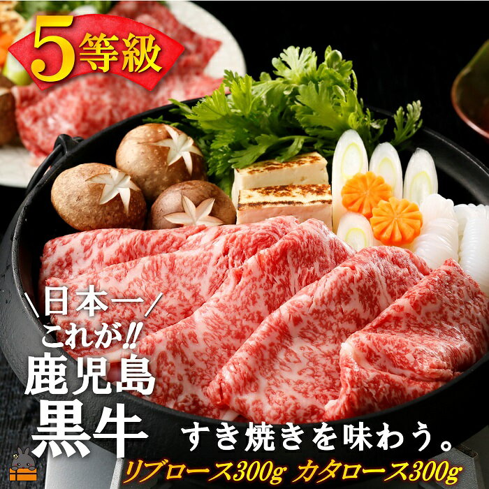 [和牛日本一獲得]5等級 これが!!鹿児島黒牛 2種の霜降りを食べ比べる「すき焼き」(リブロース300g&カタロース300g) ( 5等級 黒牛 黒毛和牛 牛肉 日本一 全国和牛能力共進会 徳之島 奄美 鹿児島 すき焼き しゃぶしゃぶ スライス 霜降り JA食肉かごしま )