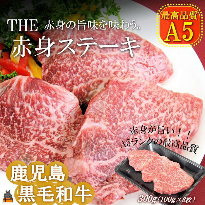 A5ランク THE鹿児島黒毛和牛赤身ステーキ 300g(100g×3) ( 鹿児島黒毛和牛 A5 牛肉 ビーフ 贅沢 極上 こだわり プレミアム 徳之島 鹿児島 美味しい 赤身 脂身 カミチク ステーキ BBQ 焼肉 )