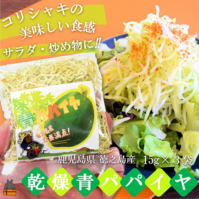 水で戻して手軽にお料理!徳之島産乾燥青パパイヤ(15g×3袋)( パパイヤ 野菜 国産 安心 安全 食材 徳之島 奄美 鹿児島 サラダ 炒め物 ポリフェノール ビタミンC 食感 美味しい ポストイン配送 )