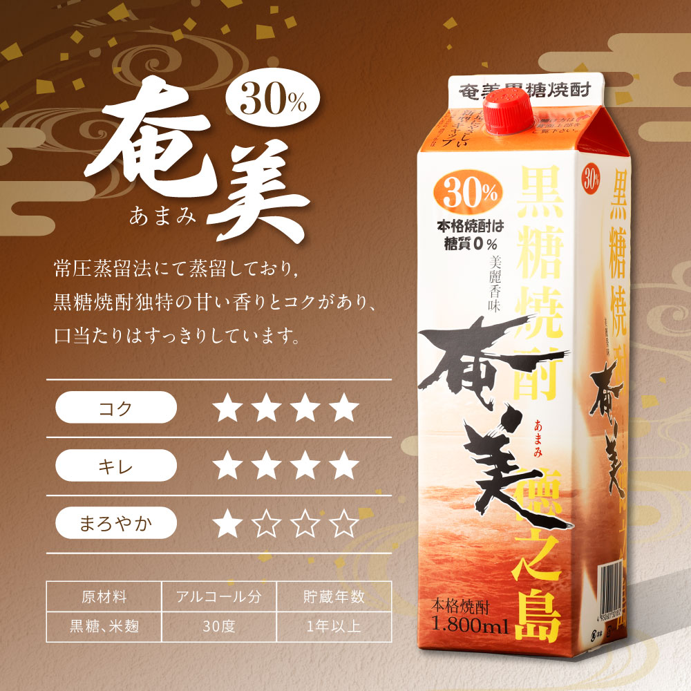 【ふるさと納税】【鹿児島徳之島】黒糖焼酎 奄美 30度 1800ml 3本 セット 計5.4L 紙パック パック 焼酎 お酒 さけ アルコール ロック 水割り ハイボール 晩酌 黒糖 米麹 鹿児島県 徳之島産 国産 送料無料 AG-33-N f465313-amagi-10000871 鹿児島県天城町 サンプル画像3