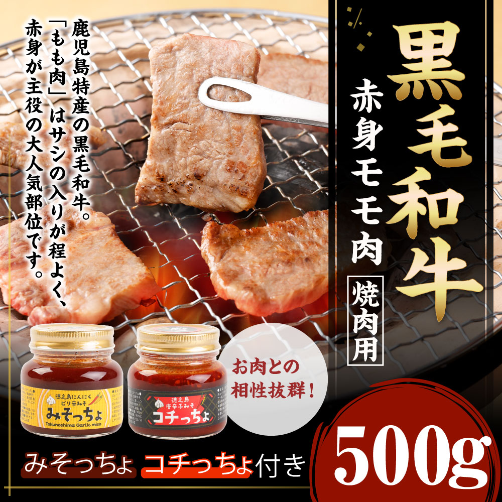 【ふるさと納税】黒毛和牛 赤身 モモ肉 焼肉用 500g＆みそっちょ・コチっちょ セット 焼き肉 BBQ タレ 牛肉 和牛 九州産 国産 冷凍 鹿児島徳之島 送料無料 f465313-amagi-10000157 鹿児島県天城町 サンプル画像2