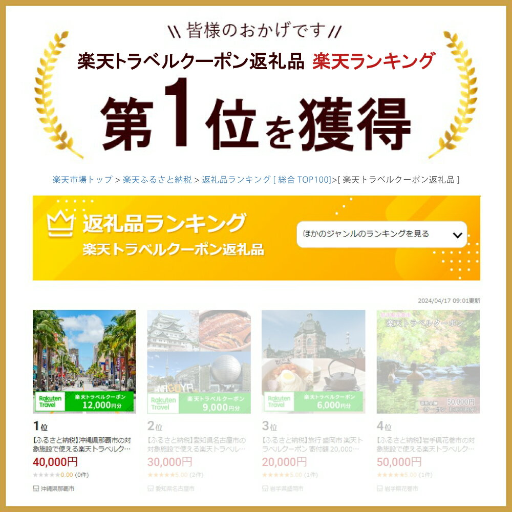 【ふるさと納税】沖縄県那覇市の対象施設で使える楽天トラベルクーポン 寄付額40,000円