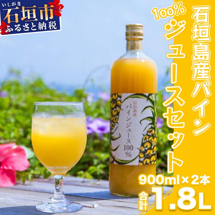 石垣島産パイン100%ジュースセット 900ml×2本 計1800ml 1.8L 果汁100% ストレート パイナップル 飲料類 沖縄県石垣市 贈答用 プレゼント 送料無料 E-1-1