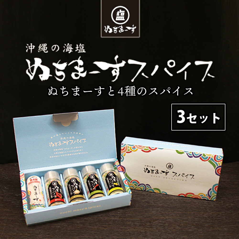 沖縄の海塩「ぬちまーす」人気のぬちスパイスセット×3セット 食塩 塩 調味料 食卓塩 唐辛子 ヒバーチ シークアーサー ガーリック ニンニク フィファチ スパイス 香辛料