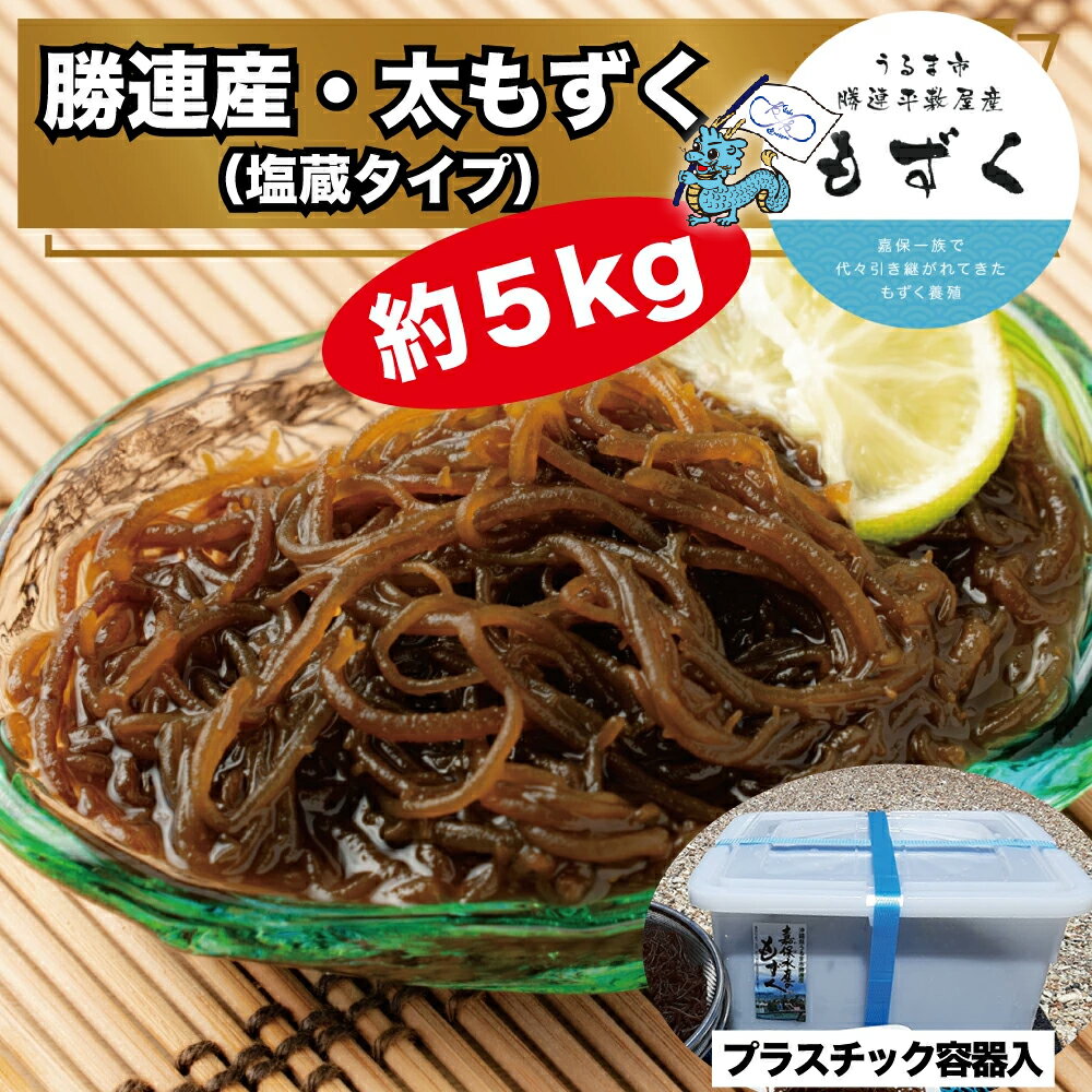 勝連産・太もずく(塩蔵タイプ)約5kg プラスチック容器入り[嘉保水産] うるま市 勝連産 太もずく 定期便 沖縄 フコイダン ミネラル 塩漬け 産地直送 酢の物 てんぷら もずく丼