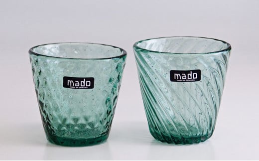 【ふるさと納税】madoタンブラーS（ダイヤ柄・モール柄）2個セット　アイスグリーン　琉球ガラス　グラス　コップ　2個　セット　手作り　沖縄県　うるま市　ふるさと納税