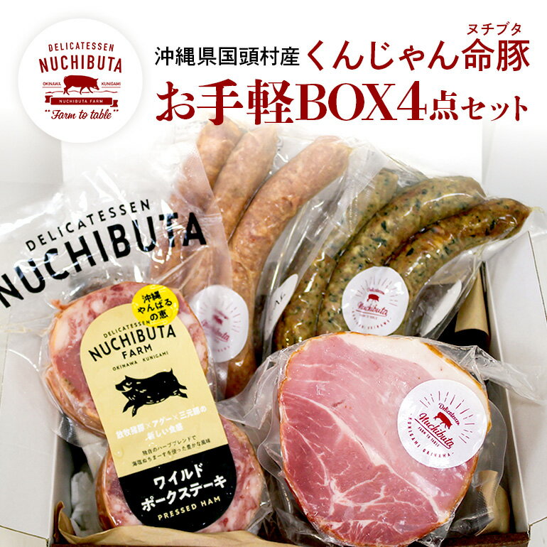 【ふるさと納税】 くんじゃん命豚のお手軽BOX （ソーセージ2種、自家製ボンレスハム、ワイルドポークステーキ） ヌチブタ イノブタ 猪豚 詰め合わせ 豚 豚肉 ポークソーセージ 猪 イノシシ ビールに合う プレゼント ギフトのサムネイル