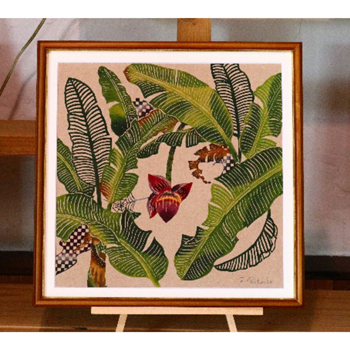 芭蕉紙紅型染「沖縄の花」シリーズ〈糸芭蕉〉37cm額
