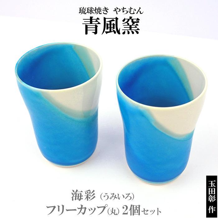 【ふるさと納税】【青風窯:玉田 彰作】海彩(うみいろ)フリーカップ(丸)2個 セット | 人気 おすすめ 送料無料 やきもの 恩納村 海彩 うみいろ 沖縄 琉球...
