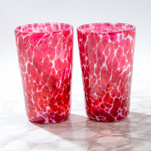 [琉球ガラス]源河源吉 海の雫 ワインレッド(ビア2個セット)