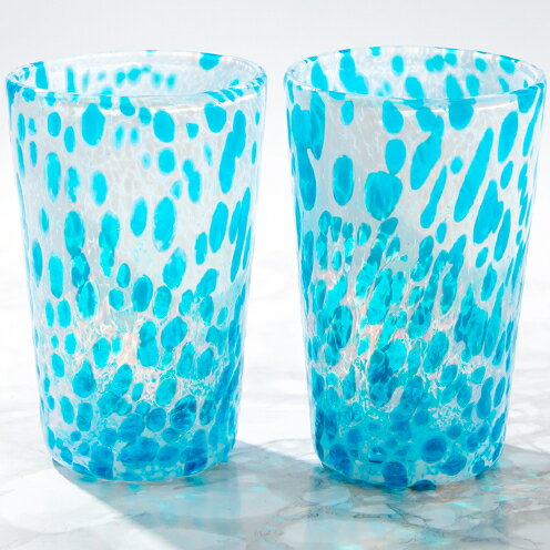 [琉球ガラス]源河源吉 海の雫 水色(ビア2個セット)