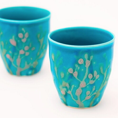 [datta.沖縄南の島陶芸工房]珊瑚タンブラー 青色(ペアセット)